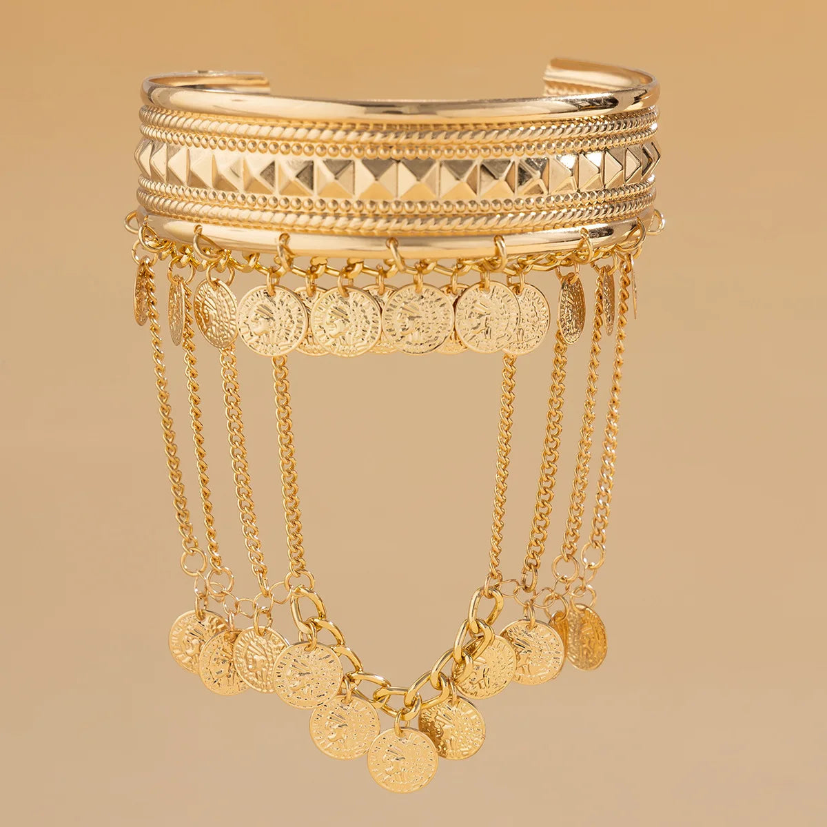 New Trendy Golden Metal Coin Leaf Chain Tassel Upper Arm Bangles Cuff Bracelet Armlet Armband Men Women Jewelry Accessories