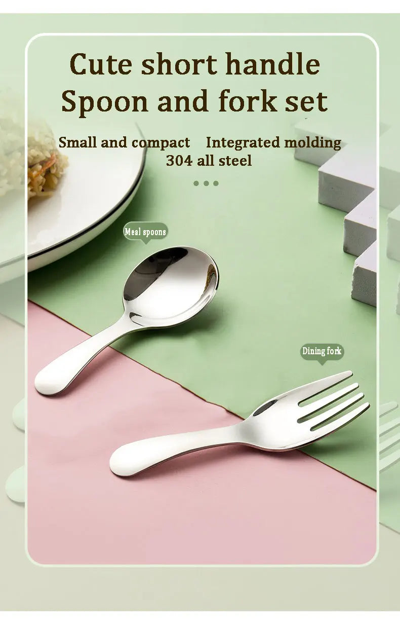 Outdoor Tourism 304 Stainless Steel Portable Tableware, CHILDREN'S Tableware, Dessert Tableware, Spoon and Fork Combination