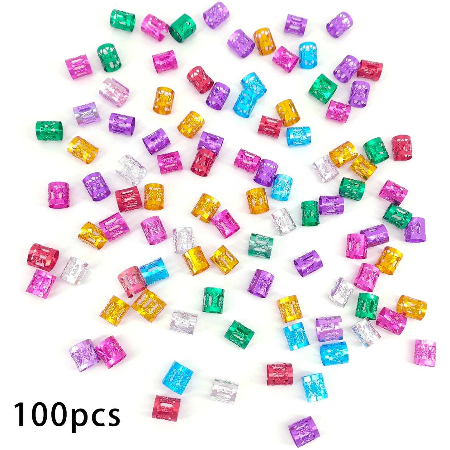 100Pcs multicolour Hair Jewelry for Braids Dreadlocks Beads Hair Rings Hair Clips Adjustable Metal Cuffs for Hair Accessories