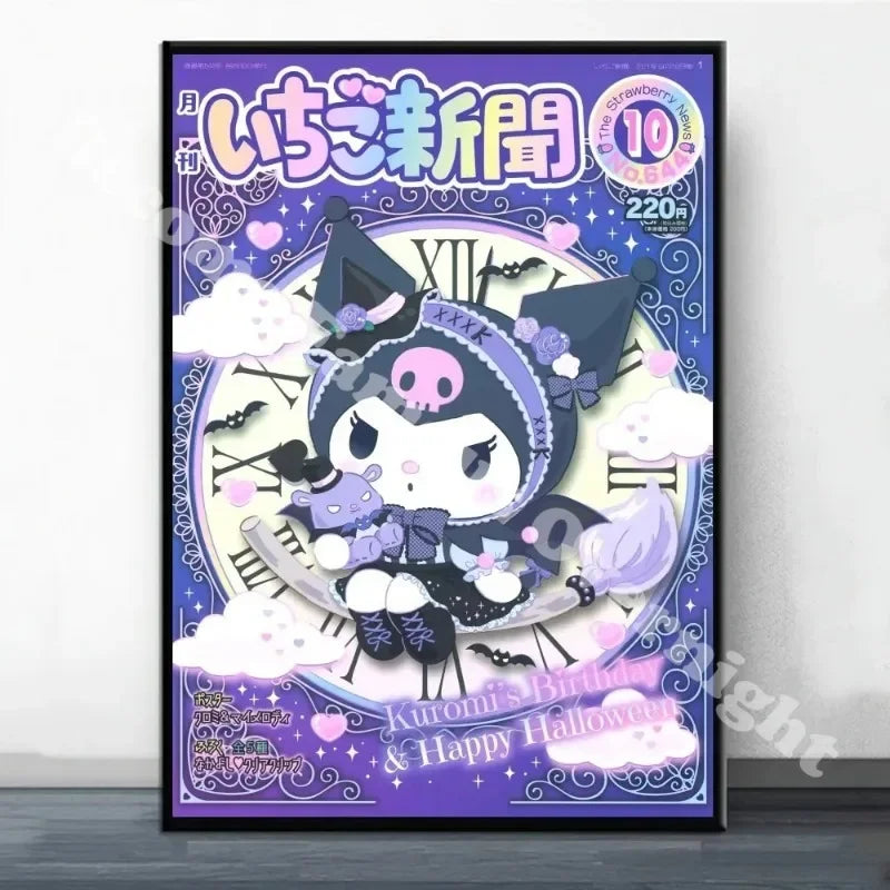 MINISO Sanrio Kuromi Poster Painting Wall Pictures For Living Room Decor Sticker
