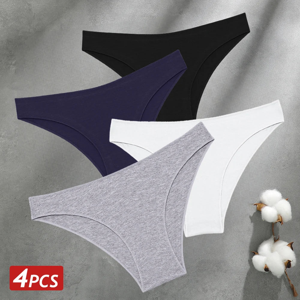 4PCS Seamless Cotton Panties Women Solid Color Briefs Sexy Low Waist Underpants Female Breathable Underwear Ladies Stretch Panti