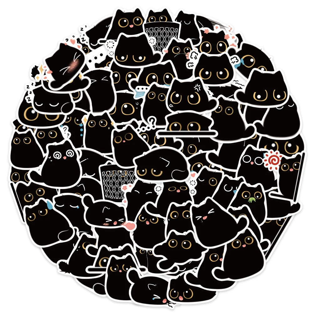 10/20/40/80PCS Black Cat Cute Kawaii Stickers Vintage For DIY Notebook Scrapbooking Motorcycle Laptop Luggage Graffiti Decals
