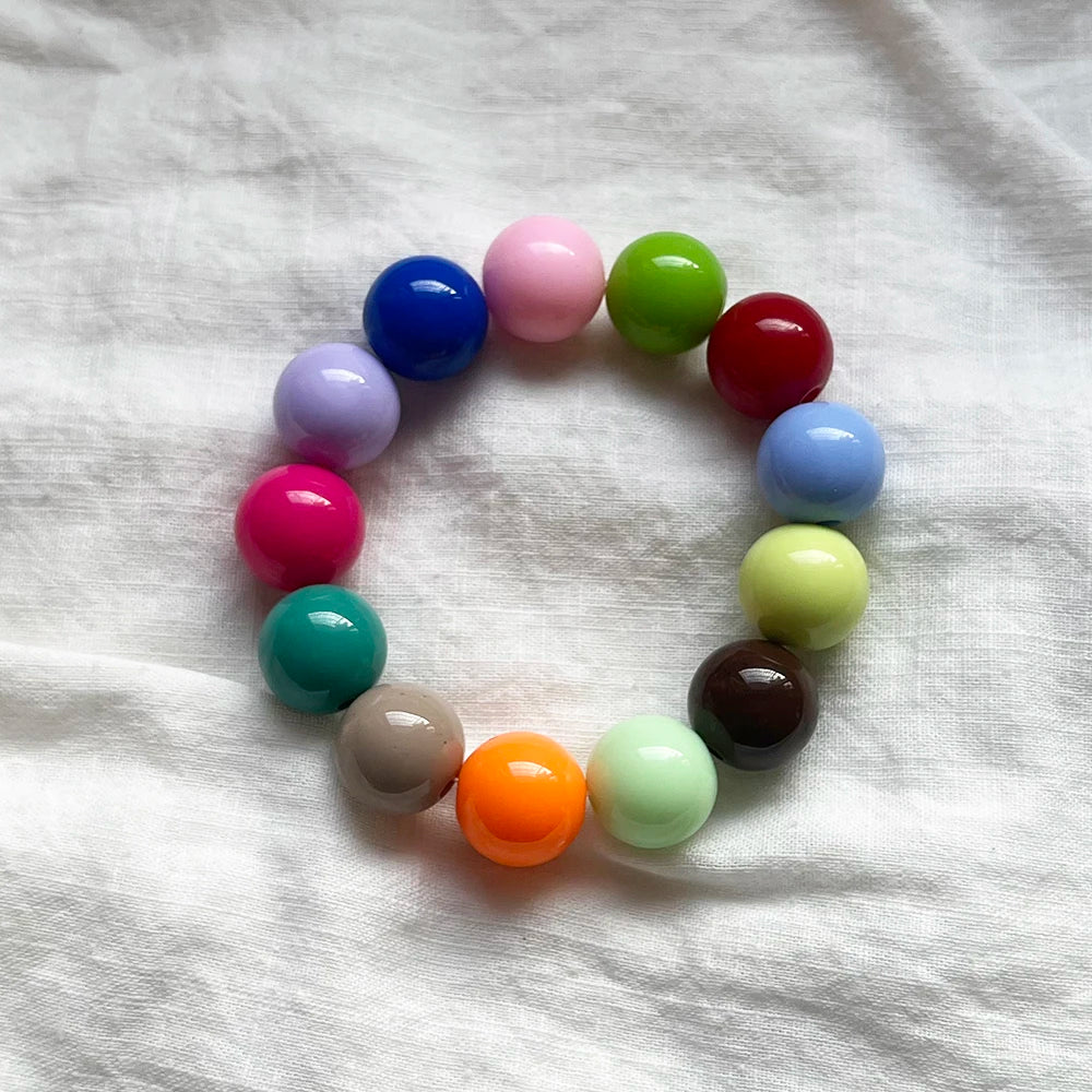 Cute Sweet Colorful Acrylic Big Bead Chunky Bracelet Fluorescent Hand Beaded Simple Bangles Summer Spring Jewelry Accessories
