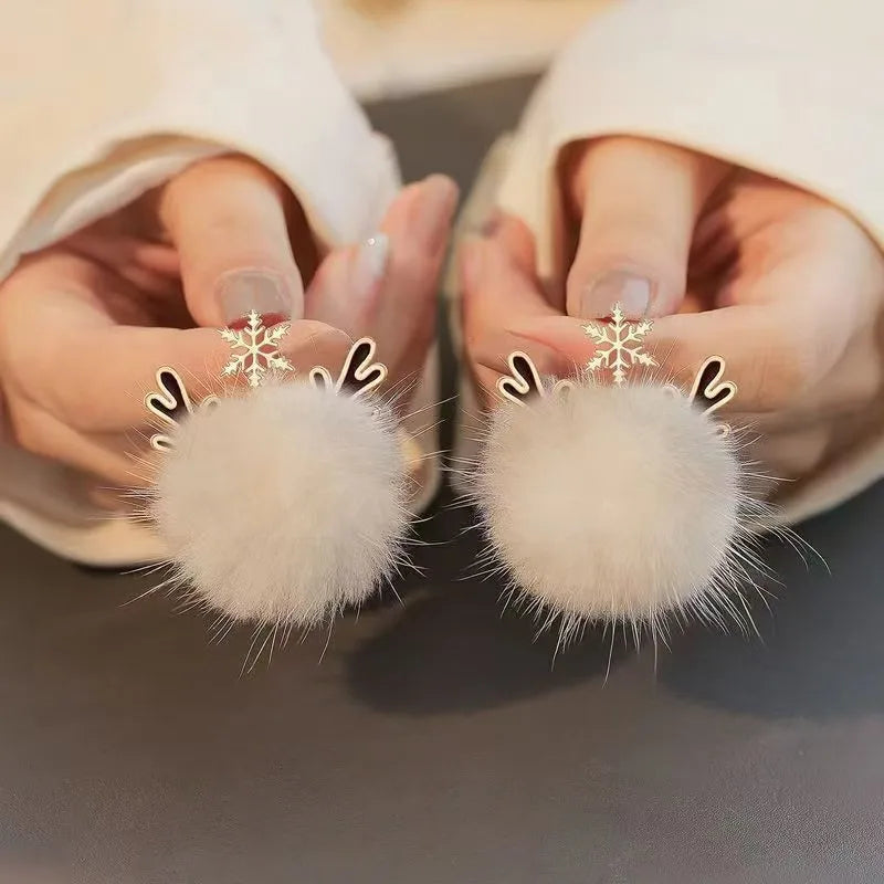 Christmas Elk Bow Pompom Balls Drop Earrings Women and Girls Lovely Fashion Jewelry Xmas New Year's Day Gifts