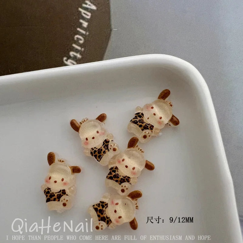 Sanrio Hello Kitty, Melody & Kuromi Cartoon Nail Accessories - 10PCS Cute Mini Resin Trinkets, Leopard & Maillard Print Pattern,