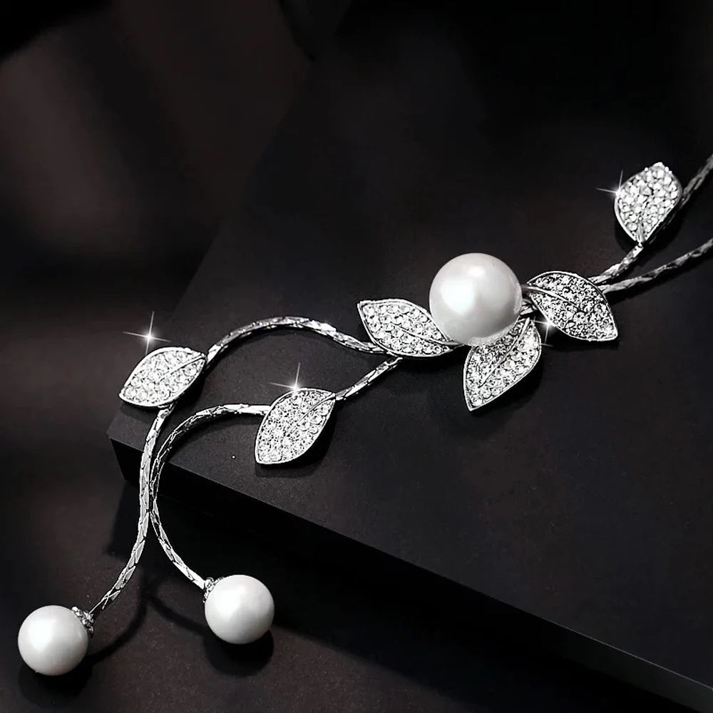 FSUNION 2025 New Elegant Simulated Pearl Choker for Women Silver Color Chain Long Necklaces Pendant Fashion Jewelry Accessories