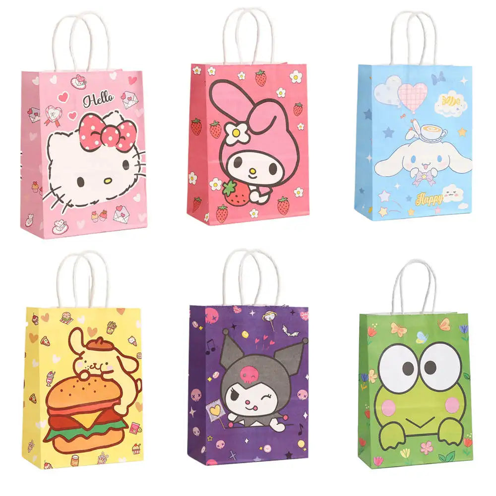 2/4/6/12/20pcs Sanrio Series Kuromi 21x15x8cm Kraft Paper Bag Anime Cartoon Print Children Party Supplies Candy Gift Bag Handbag