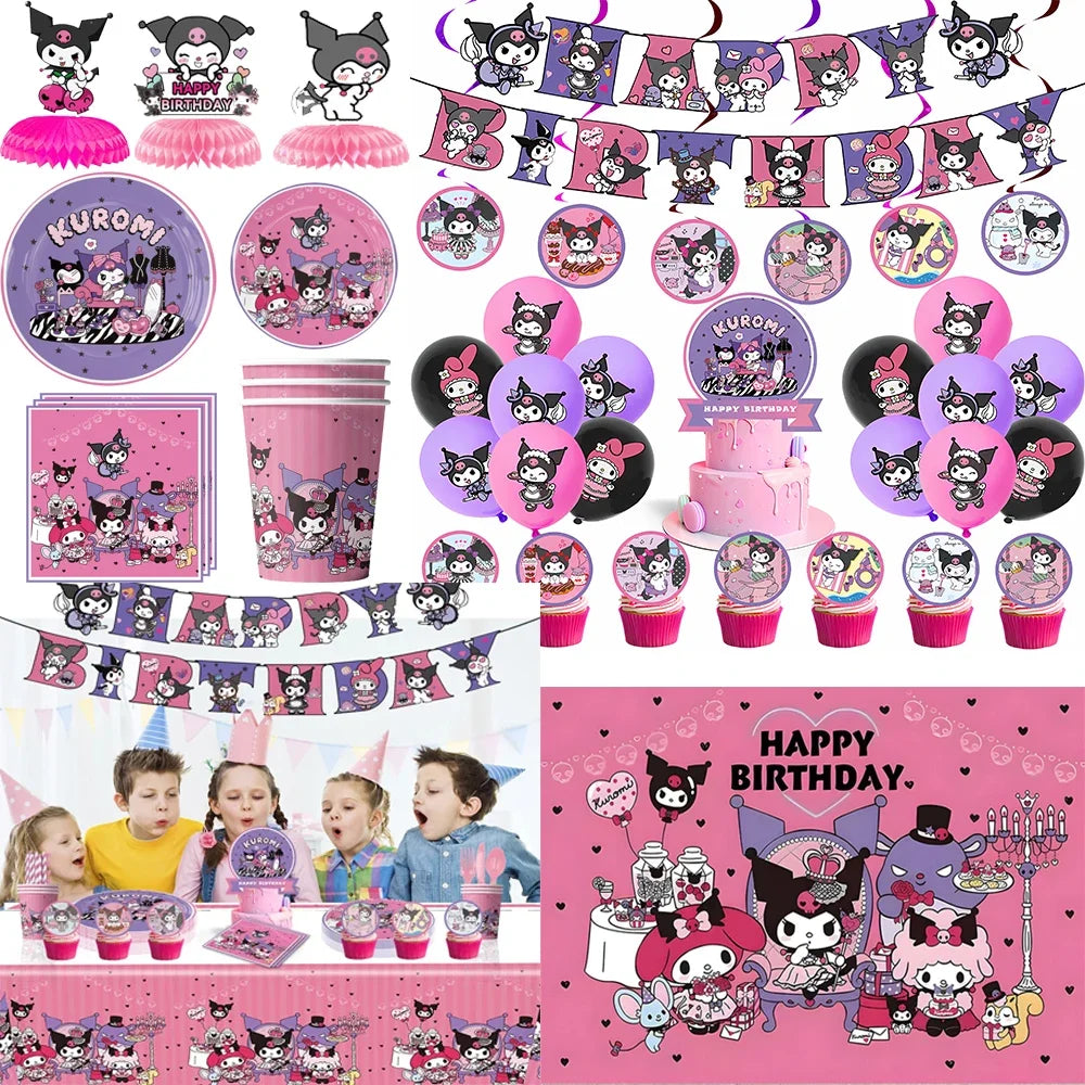 MINISO Kawali Kuromied Theme Birthday Party Decoration Disposable Set Tableware Plate Napkins Tablecloth For Kid Shower Supplies