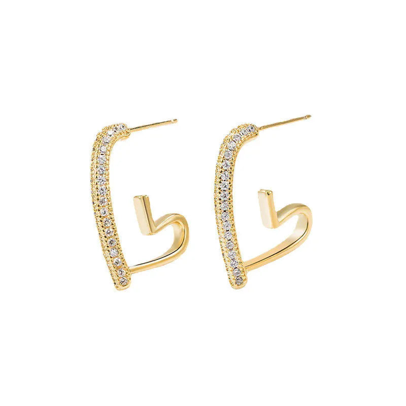 925 Silver Needle Korean Fashion Crystal Heart Earrings For Women Jewelry 2025 Trending New Luxury Women's Hoop Earrings Z40