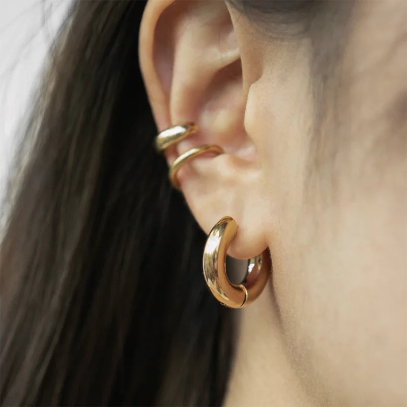 20mm Stainless Steel Hoop Earrings for Women Smooth Metal Round Chunky Ear Buckle Huggie Earrings Jewelry Accessories Wholesale