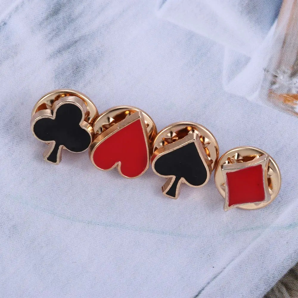 4pcs/set Popular Zinc Alloy Poker Broche Brooch Badges Small Poker Cufflinks Pins Brooches for Women Men Shirt Collar Accessory