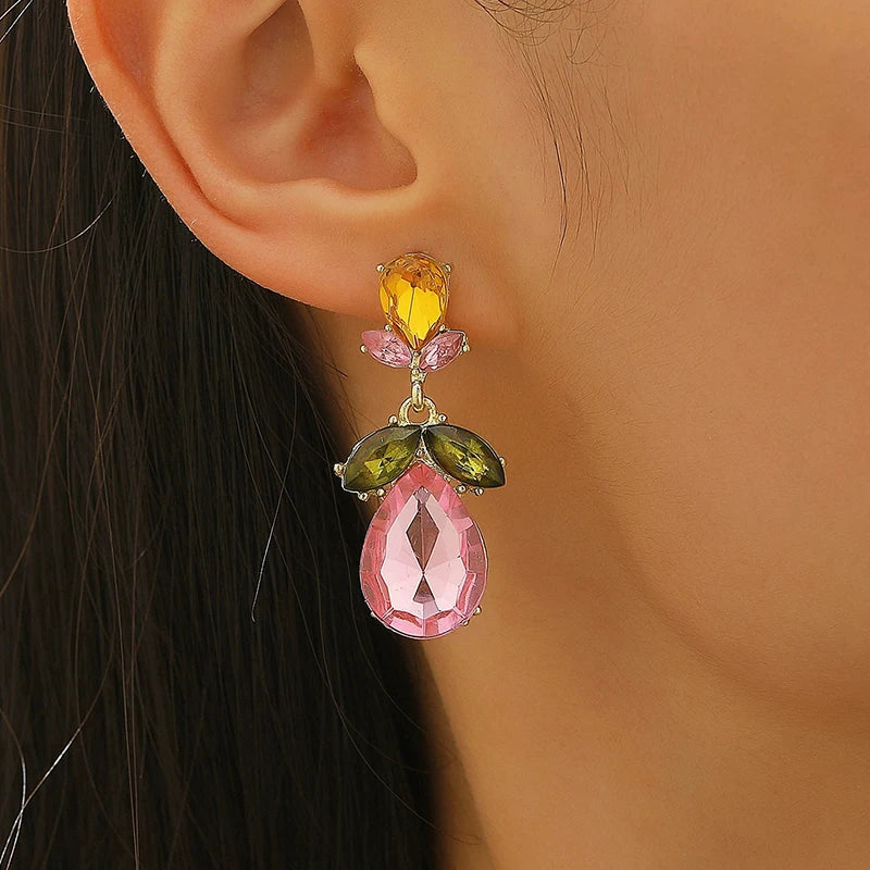 Colorful Zircon Flower Water Drop Charm Necklace Jewelry Sets for Women Elegant Luxury Earrings High-End Bestie Gift Accessories