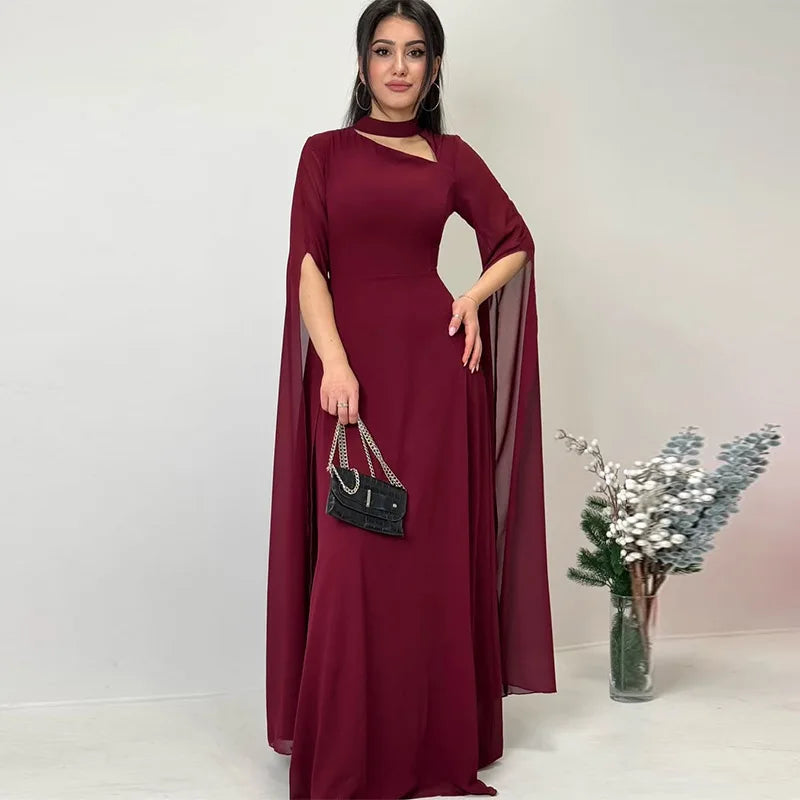 Party Dresses Women Long Dress Round Collar Solid Color Lace Up Tight Waist A Line 2025 Female Vestidos Temperament Maxi Gown