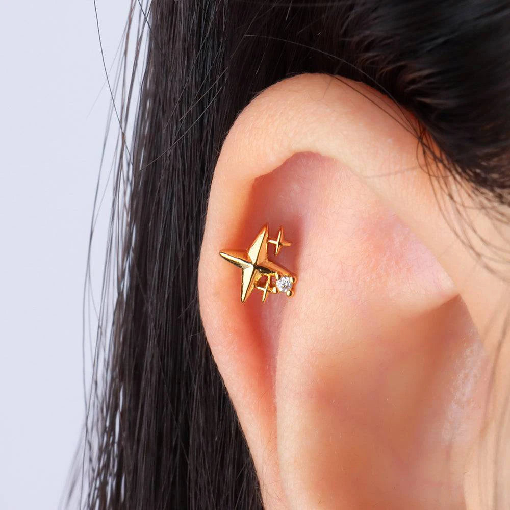 Aide 925 Sterling Silver 1pc Geometry Multi Piercing Stud Earrings For Women K Gold Simple Elegant Tassel Jewelry Gift Pendiente