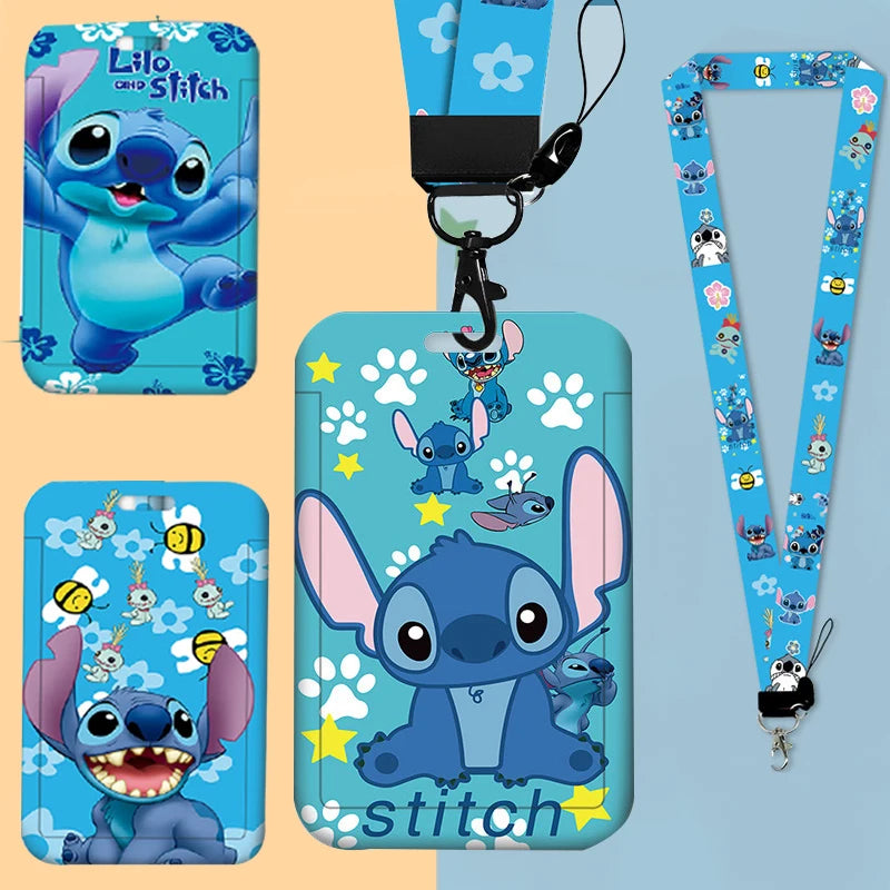 Stitch Cartoon Disney Lanyard Card Sleeve ID Bus Card Work Permit Card Sleeve Cute Student Cartoon Neck Strap Hang Rope Lariat