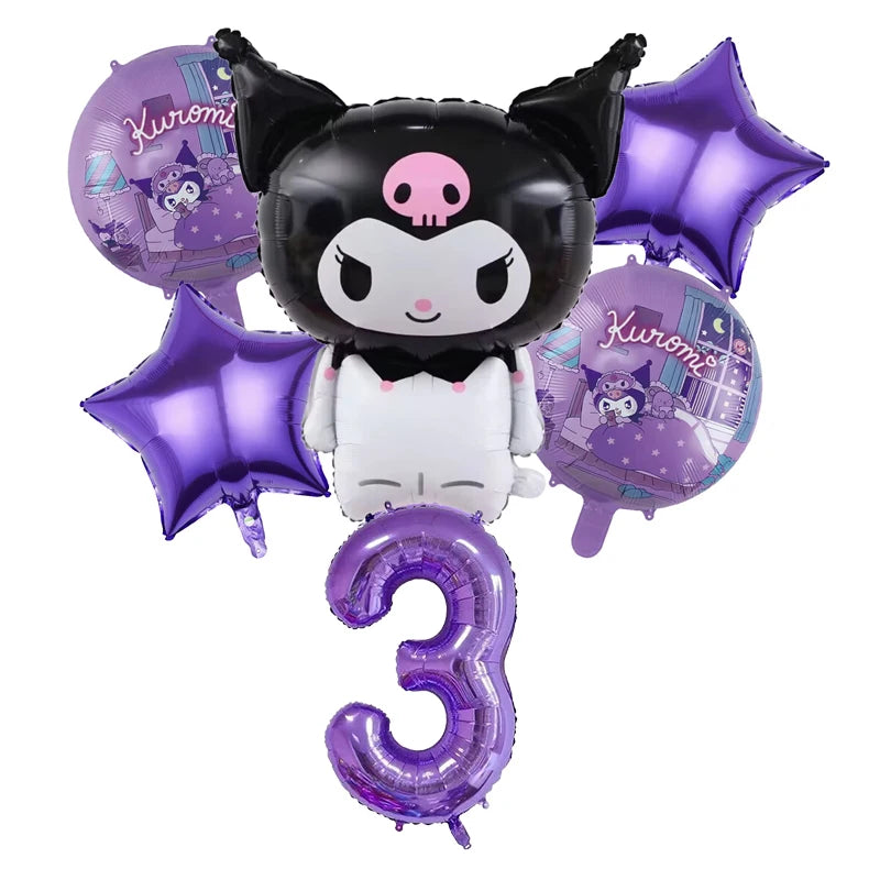 Kuromi Theme Birthday Party Decoration Kid Shower Sanrio Girl Tableware Supplies Tablecloth Number Balloon Cake Topper Gift