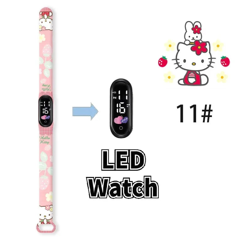 Cartoon Hello Kittys Electronic Led Sports Watch Kawaii Sanrio Kuromi Cinnamoroll Student Child Printing Water Proof Gifts Toys
