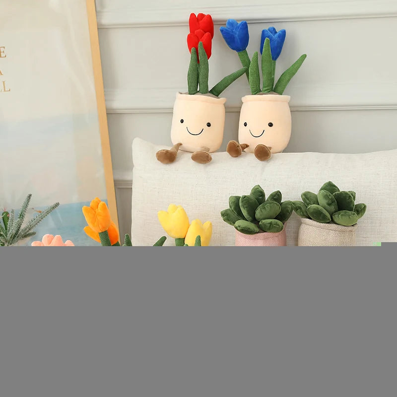 25cm シミュレーション 漫画 プラントポットシリーズ ぬいぐるみ 多肉植物 チューリップ ユリ ぬいぐるみ おもちゃ ホームデコレーション リビングルーム 寝室 女の子へのギフト