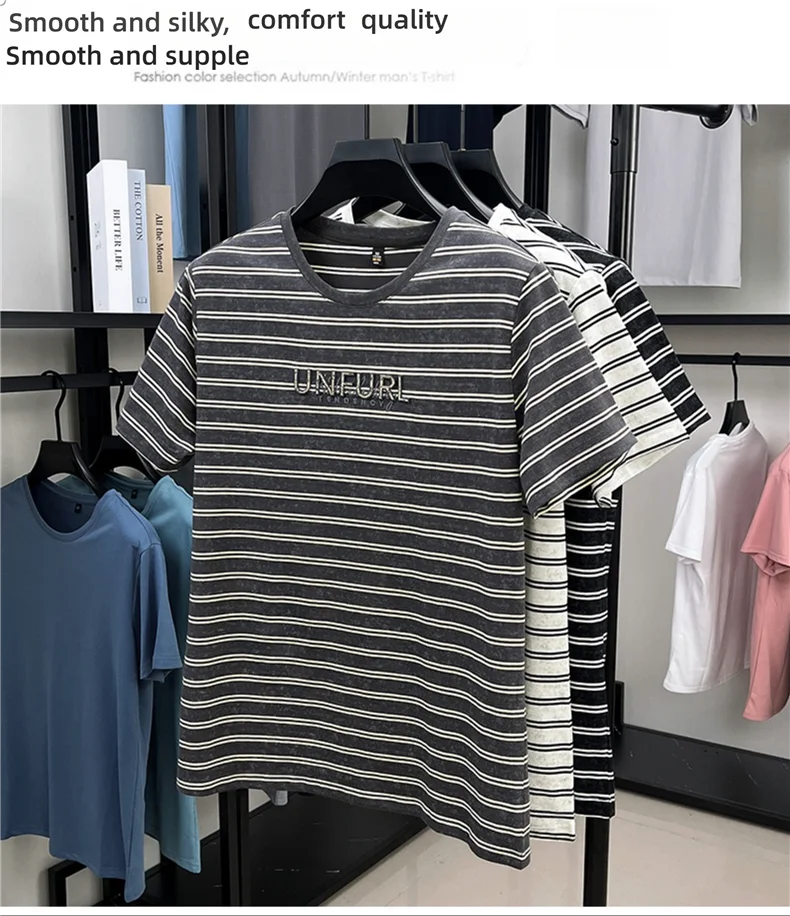 Top Grade Yarn Dyed New Summer Tops Striped Designer Tshirt Men 2025 Round Neck Brand Short Sleeve Casual Fashion Men Clothing