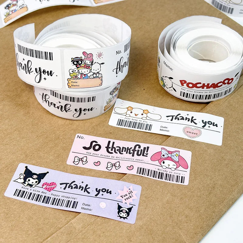 120PCS Cute Sanrio Kuromi My Melody Stickers Roll Kawaii Cartoon Thank You Sealing Labels Sticker Anime Vinyl Decor Decals Gift