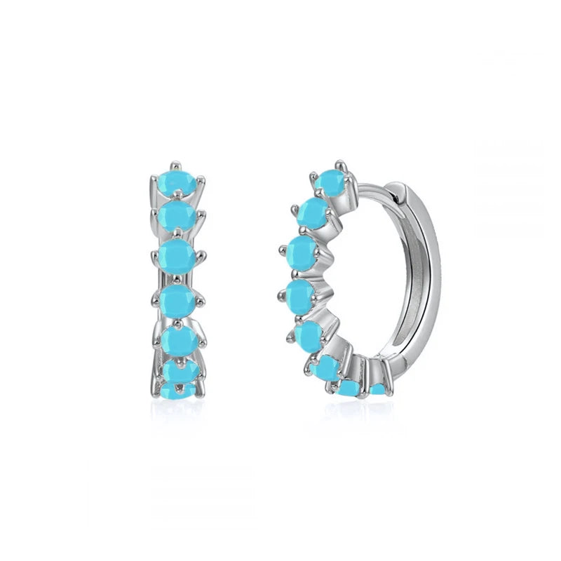 925 Sterling Silver Needle Simple and casual miniature colored zircon circle earrings Women's fashionable Small fresh Jewelry