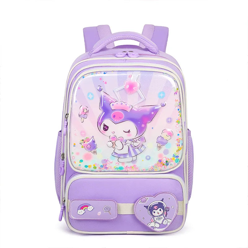 Kuromi Cute Kids Backpack Large Capacity School Bag for Boys Girls Grade 3-4 Cartoon Cosplay Accessories