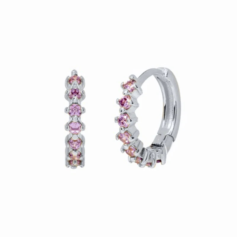 925 Sterling Silver Needle Simple and casual miniature colored zircon circle earrings Women's fashionable Small fresh Jewelry