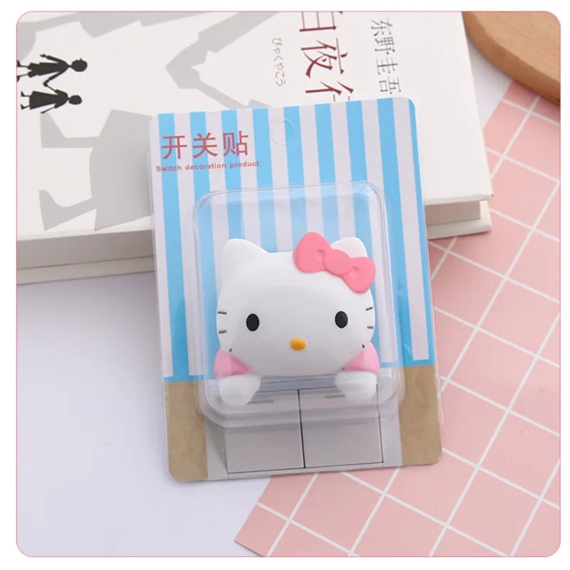 Kawaii Sanria Switch Sticker Anime Hello Kittys Kuromi Melody Creative Bedroom 3D Wall Socket Cover Plate Decor Home Ornaments