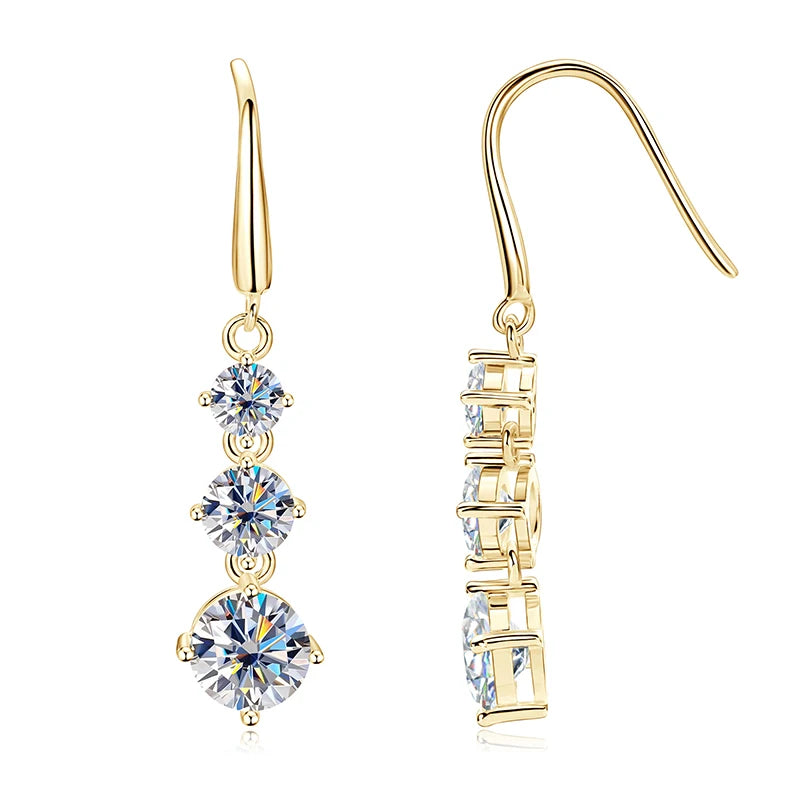 Lnkry 925 Sterling Silver Drop Earring Certified GRA 6.5mm&5mm&4mm Three Stone Moissanite Dangle Earrings For Women Jewelry Gift