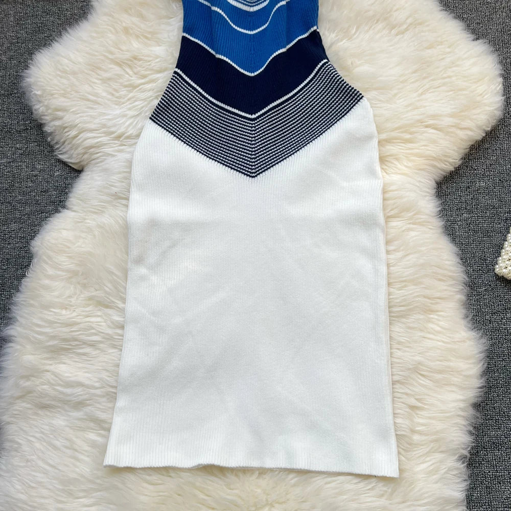 YuooMuoo Chic Fashion Sexy Wrap Hips Mini Dress 2025 Ins Hot Patchwork Slim Waist Knitted Summer Dress Streetwear Lady Outfits