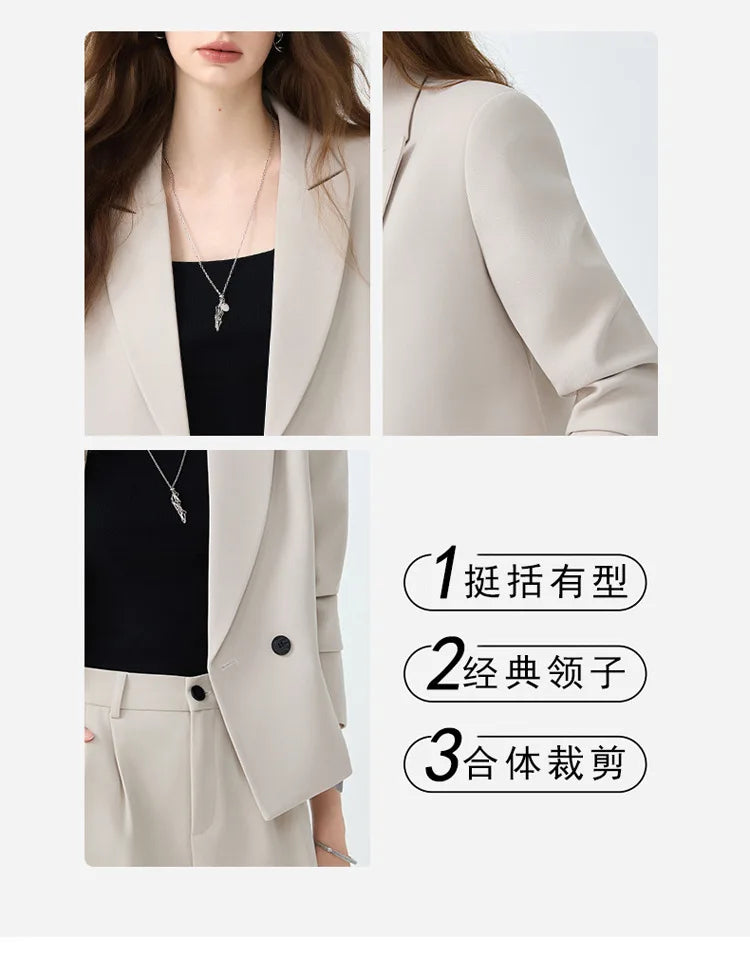 Solid Suits for Women 2025 Spring Fashion Office Ladies Long Sleeve Double Breasted Short Tops Chic Cargo Pant Suits