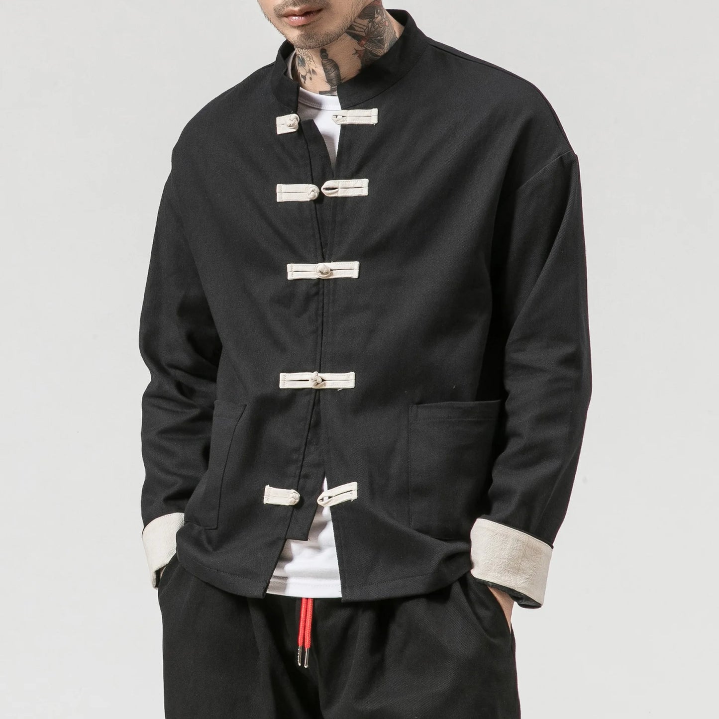 Chinese Wind Cotton Buckle Large Men's Casual Jacket Jacket Retro Stand-up Collar Tang Suit Top Batch