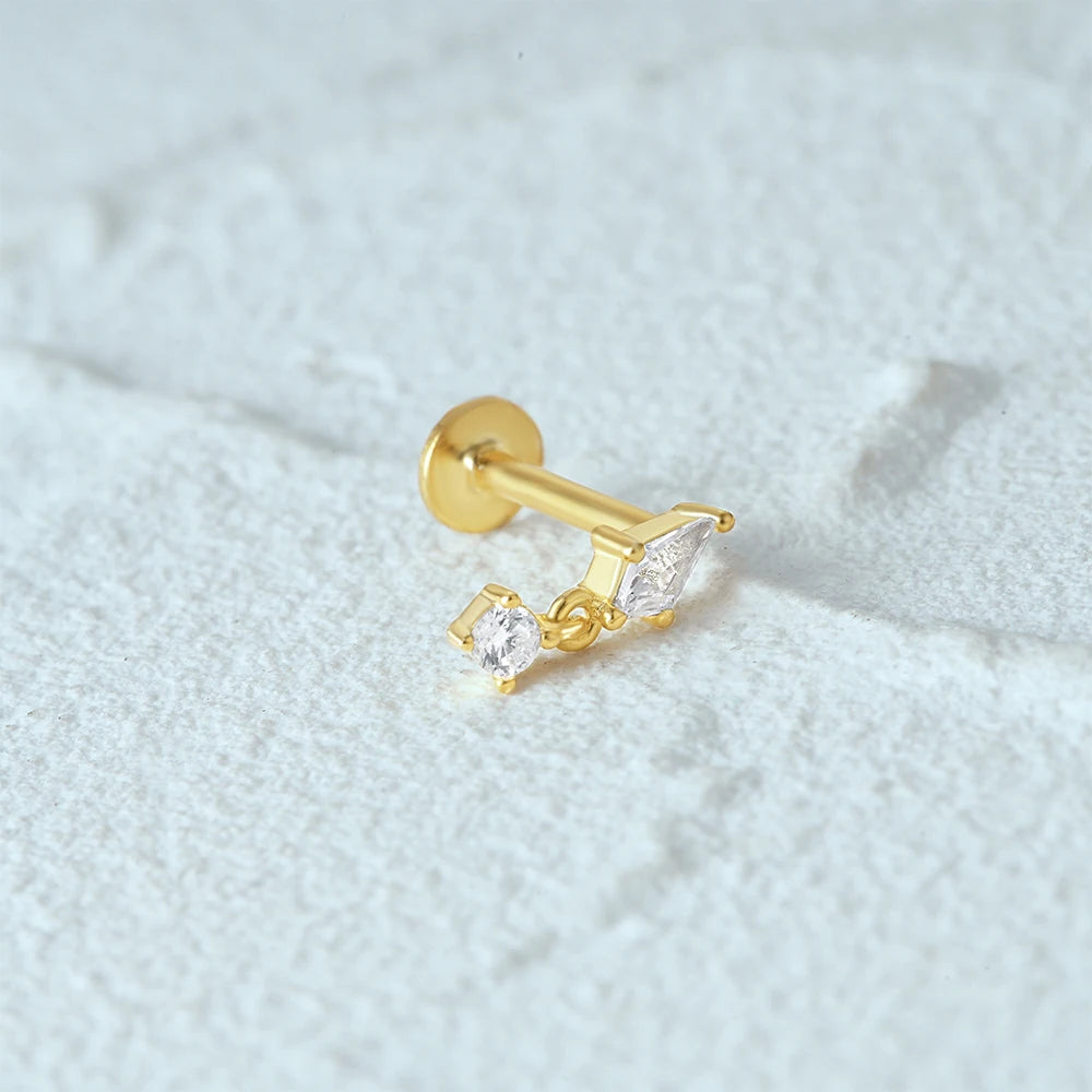Aide 925 Sterling Silver 1pc Geometry Multi Piercing Stud Earrings For Women K Gold Simple Elegant Tassel Jewelry Gift Pendiente