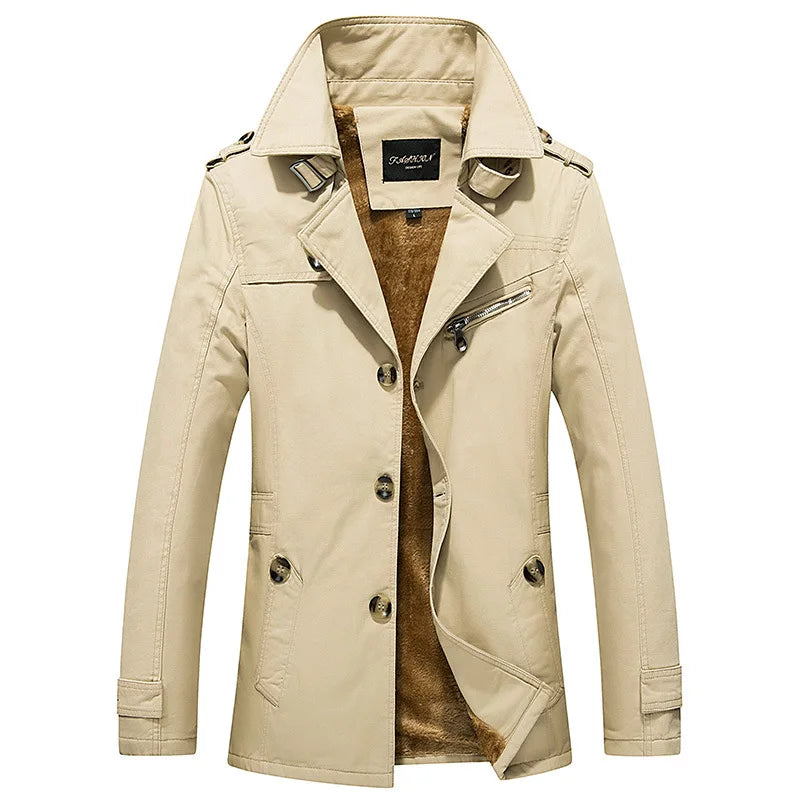 Men's Fleece windbreak 2024 Autumn and Winter New Solid Color Plus Size Casual Business Midi coat Men's Fashion Lapel Jacket