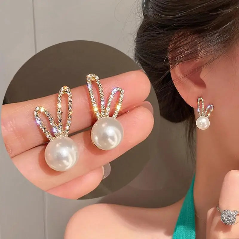 925 Silver Needle Hollow Crystal Swan Earrings For Women Korean Jewelry 2025 Trending New Luxury Animal Pearl Stud Earrings Gift