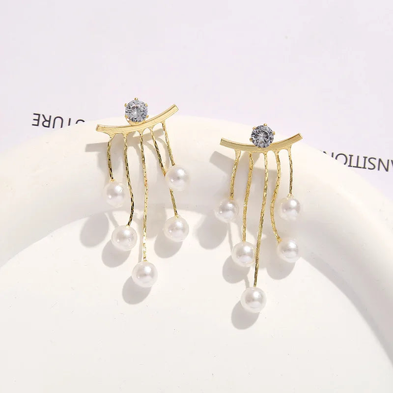 925 Silver Needle Korean Fashion Pearl Tassel Earrings For Women Jewelry 2025 Trending New Luxury Women's Zircon Pearl Earrings