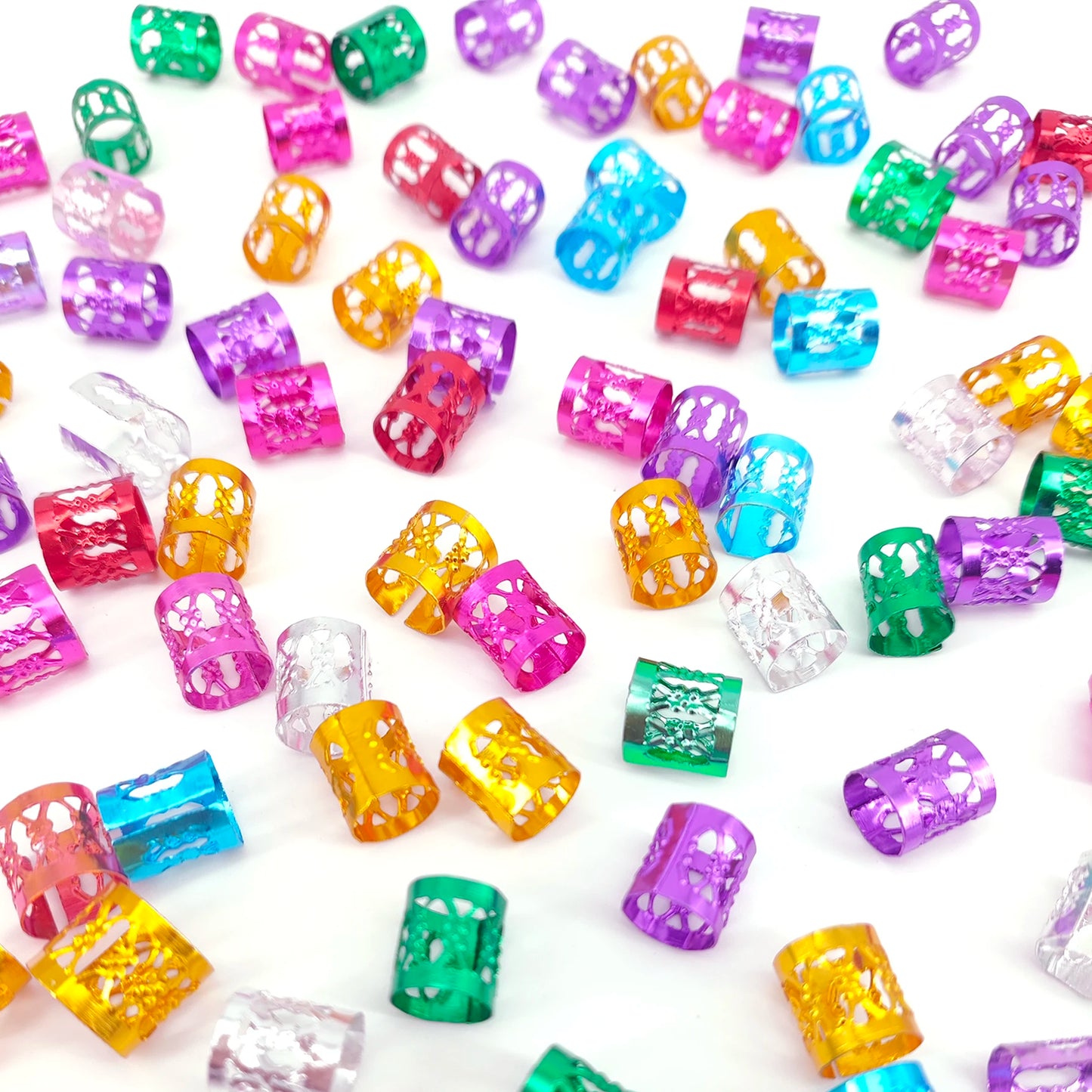 100Pcs multicolour Hair Jewelry for Braids Dreadlocks Beads Hair Rings Hair Clips Adjustable Metal Cuffs for Hair Accessories