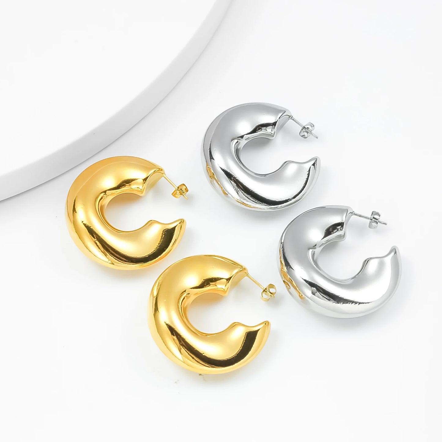 SDA Chunky Hollow Hoop Earrings Trendy 18K Gold Plated Stainless Steel for Woman Jewelry