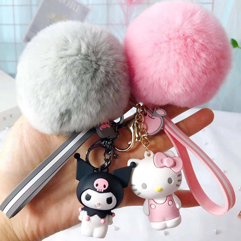 Cartoon Kuromi Sanrio Keychain Cute MelodyHello Kitty Cinnamoroll Doll Pendant Decoration Keyring Jewelry Girl&Child Gifts Toy