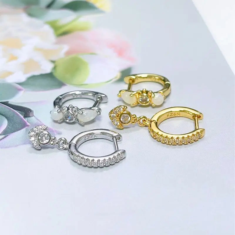 925 Sterling Silver Ear Needle White Crystal Hoop Earrings For Women vintage Piercing Pendientes Earrings Jewelry Accessories