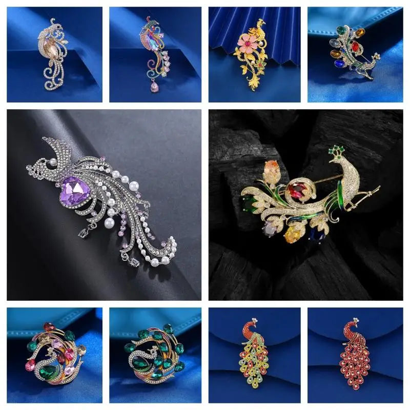 Elegant Classic Crystal Peacock Shining Brooch Pin For Women High-end Exquisite Banquet Party Animals Badges Jewelry Gift