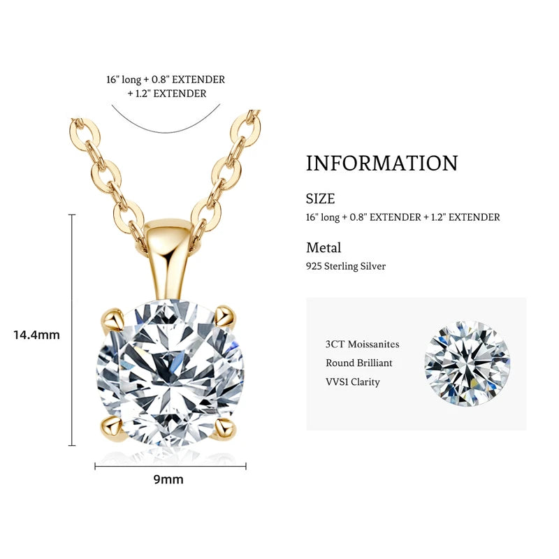 IOGOU Sparkling Real 1 Carat D Color Moissanite Pendant Necklaces For Women 100% 925 Silver Wedding Fine Jewelry Accessories