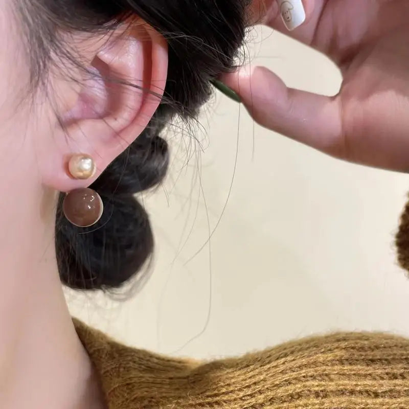 925 Silver Needle Korean Vintage Brown Pearl Earrings For Women Jewelry 2025 Trending New Luxury Women's Red Ball Earrings gifts