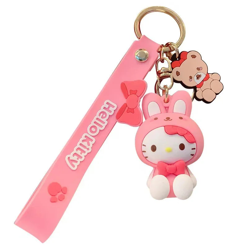 Sanrio Cute Girl Keychain Bag Pendant Pink Kuromi Melody Cinnamoroll Car Key Sanrio Accessories Set Ring Backpack Holiday Gifts