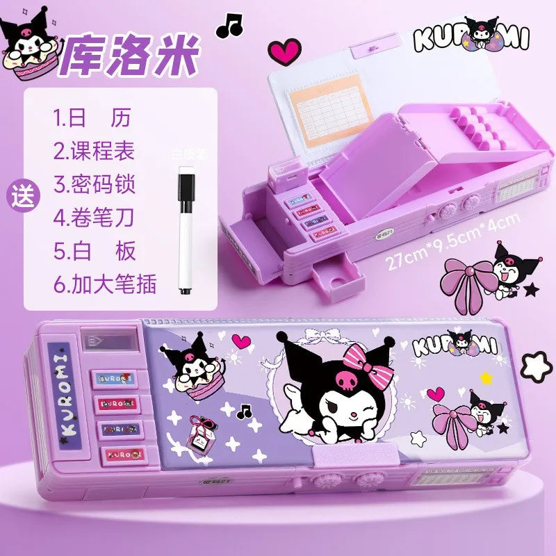 Sanrio Kuromi Multifunctional Automatic Pencil Case Melody Kawaii Children's Code Lock Pencil Case Large Capacity Gift Anime Toy