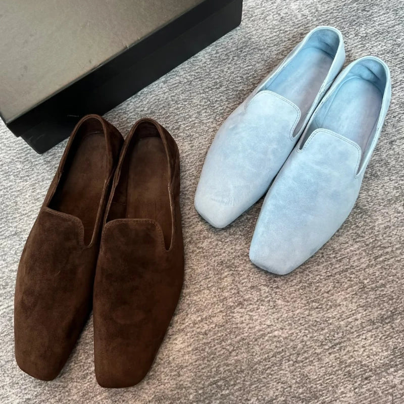 Loafers Woman Genuine leather Comfortable Commuter Work Shoes Fashionable Summer Schoenen Dames Sliders Square Head Flat Shoes