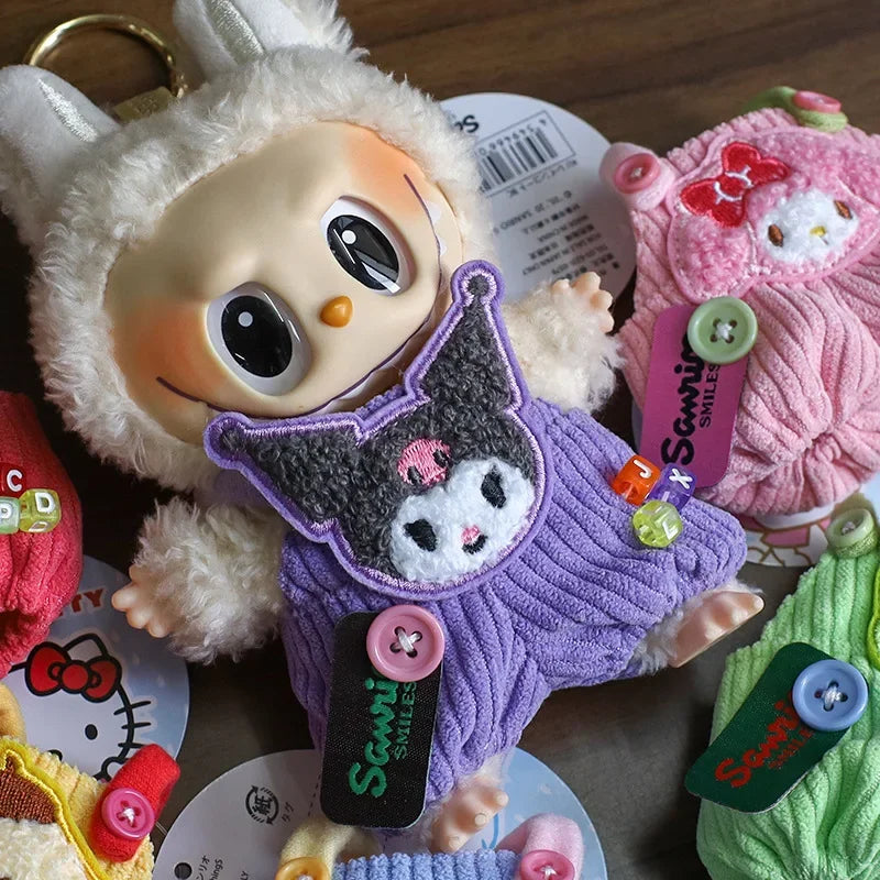 New Hot V1 V2 Labubu Hellokitty Kuromi Clothes Pendant Have A Seat Labubu Clothes Change Cotton Doll Fashion Outfit Accessories
