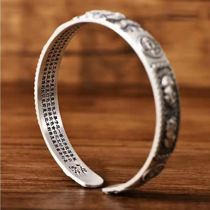 Thai Silver Tune-bringing Pixiu Copper Coin Men Bracelet Domineering Men Personality Heart Sutra Hand Ring Birthday Gift Jewelry