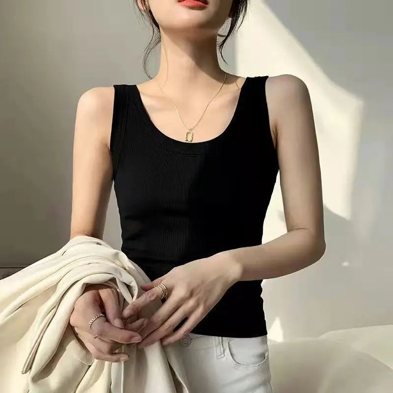 I-Shaped Tank Women Inner Outer Wear Sleeveless Bottoming Shirt Summer Thread Vest Slim-Fit Cover Supernumerary Breast Tops