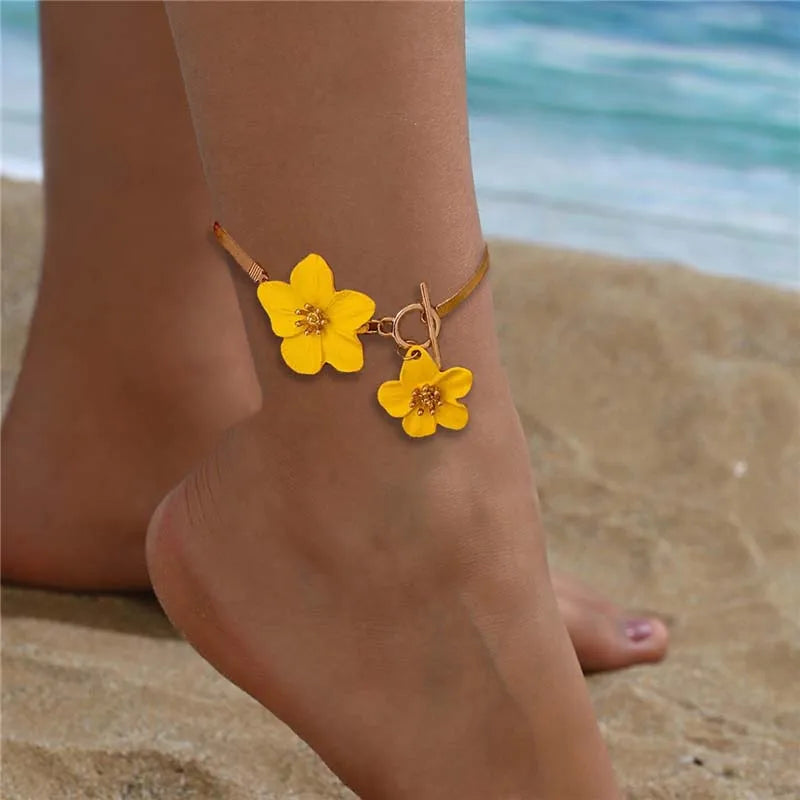 レディース向けファッション桜チャームアンクレット 夏ビーチアクセサリー ゴールドカラーチェーンアンクレット レッグブレスレット ウェディングギフト